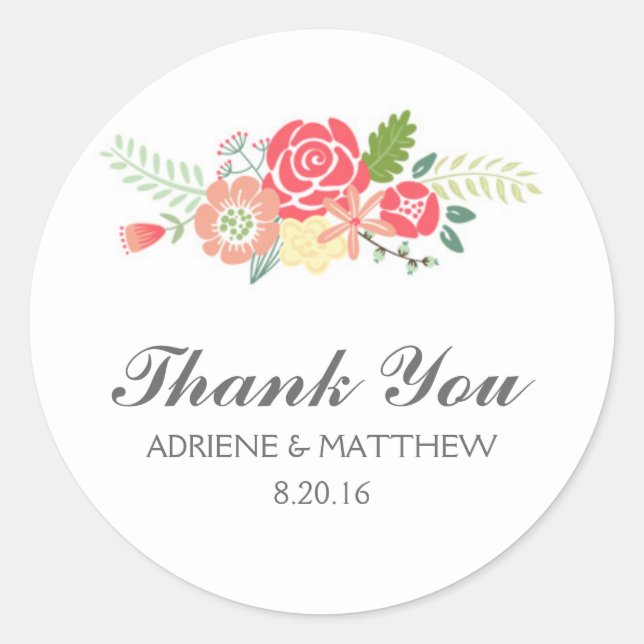 Simply Floral Thank You Wedding Stickers (Front)