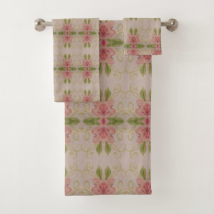 Simply Gorgeous With Taupe and Pink Floral Bath Towel Set