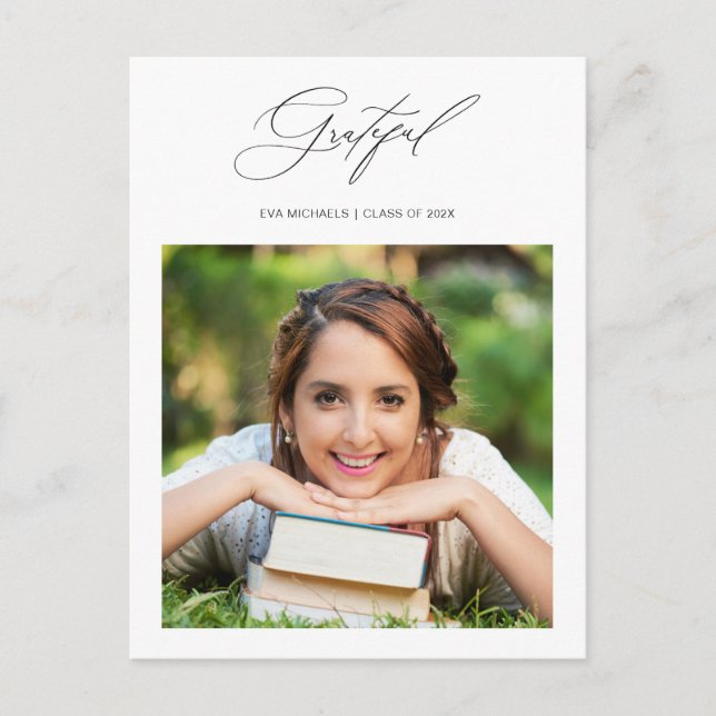 Simply Grateful Graduation Photo Thank You Postcard (Front)