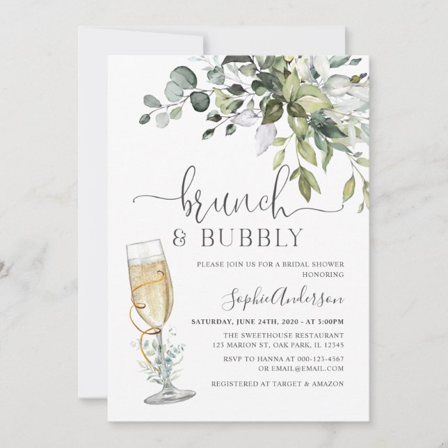 Simply Greenery Eucalyptus Brunch & Bubbly Invitation (Front)