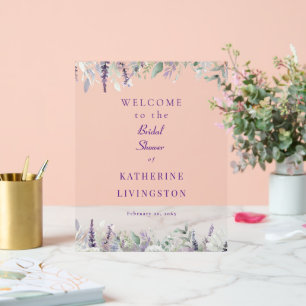 Simply Lavender Foliage Bridal Shower Welcome Acrylic Sign