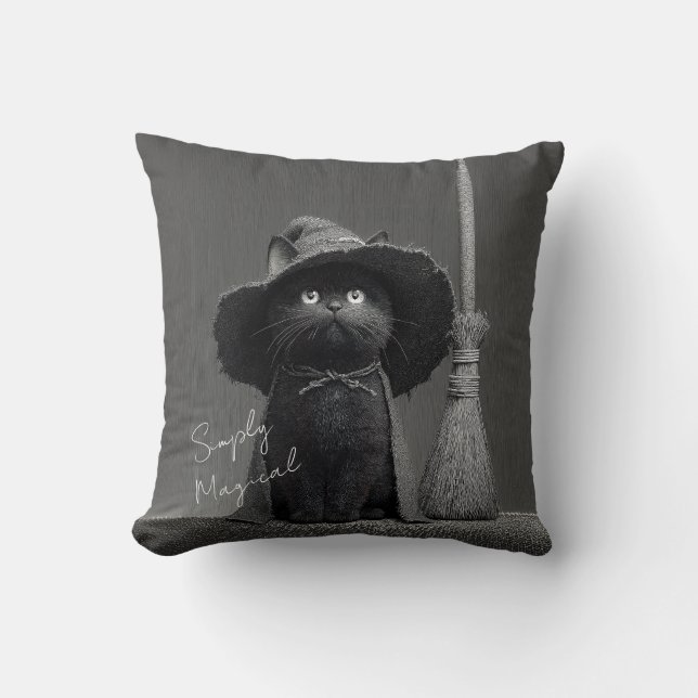 Simply Magical Witch Cat Throw Pillow (Front)