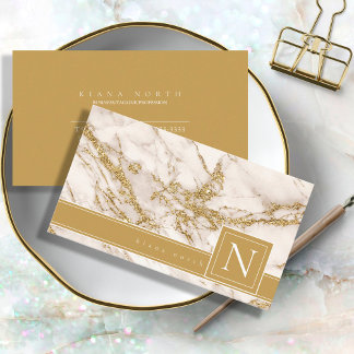 Simply Marble Monogram Black/Gold Std ID672 Business Card