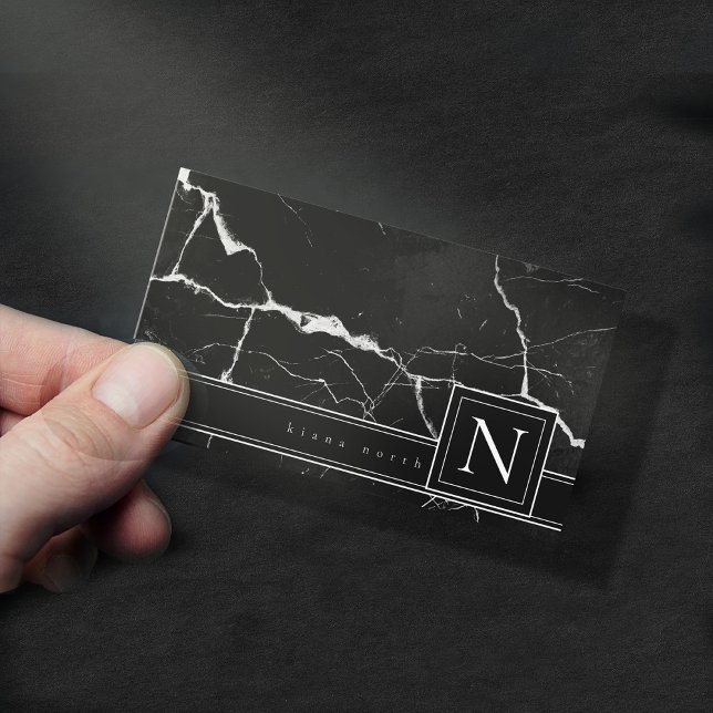 Simply Marble Monogram Black White Std ID672 Business Card (Creator Uploaded)