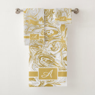 Simply Marble Monogram Gold White Marble Bath Tow Towel Set