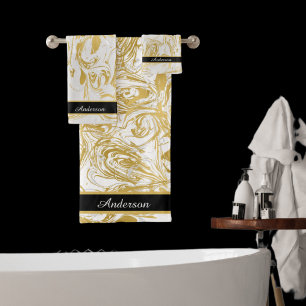 Simply Marble Monogram Gold White Marble black 
