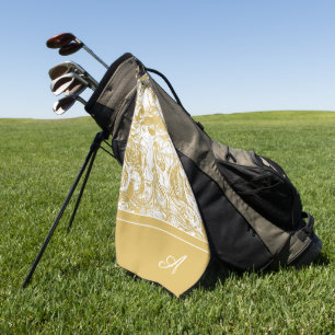 Simply Marble Monogram Gold White Marble    Golf Towel