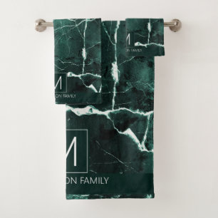 Simply Marble Monogram Green and White ID672 Bath Towel Set