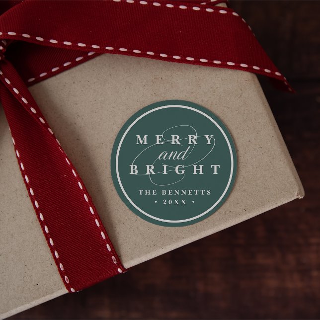 Simply Merry Spruce | Personalized Holiday Classic Round Sticker (Creator Uploaded)