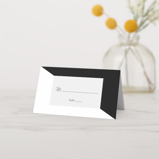 Simply Modern Black & White Wedding Place Card (Front)