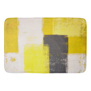 'Simply Modern' Grey and Yellow Abstract Art Bath Mat