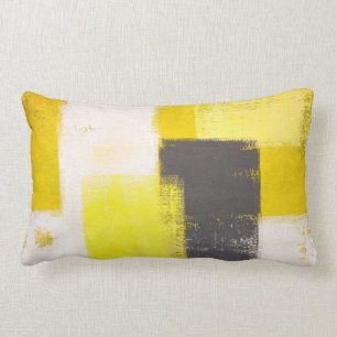 'Simply Modern' Grey and Yellow Abstract Art Lumbar Pillow