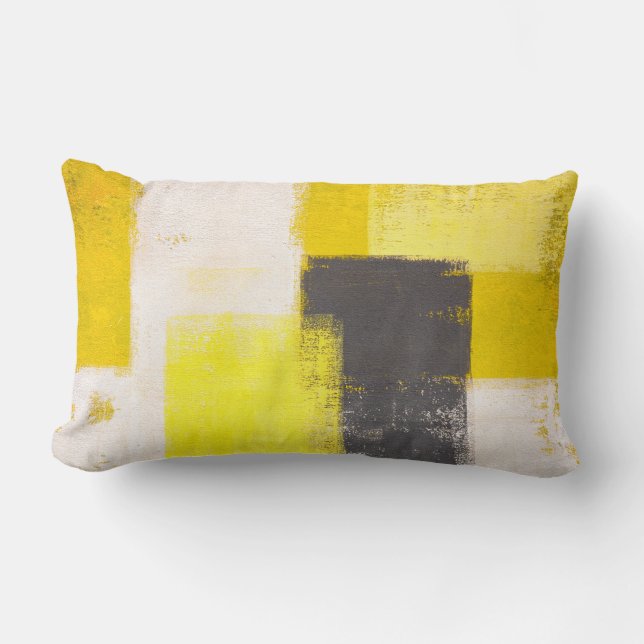 'Simply Modern' Grey and Yellow Abstract Art Lumbar Pillow (Front)