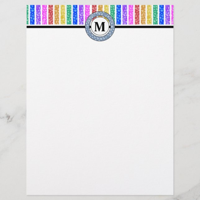 Simply Modern Rainbow Coloured Stripe Monogram Letterhead (Front)