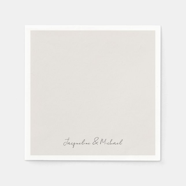 Simply Modern Script Cream Wedding Cocktail Napkin (Front)