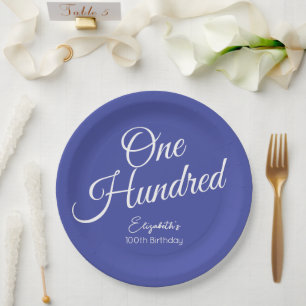 Simply Modern Script Lavender 100th Birthday Paper Plate