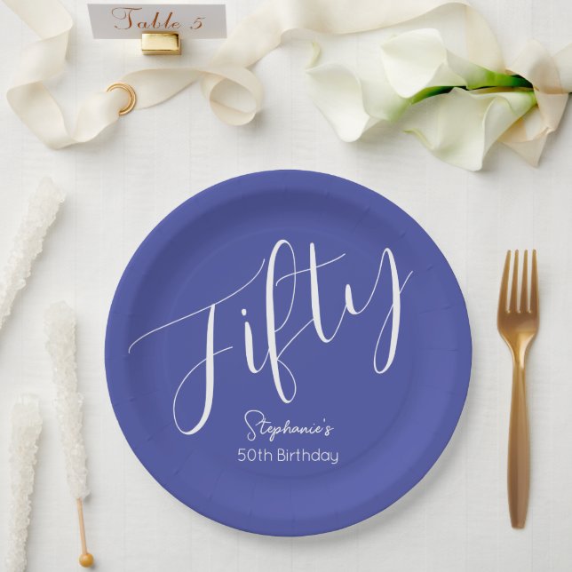 Simply Modern Script Lavender 50th Birthday Paper Plate (Wedding)