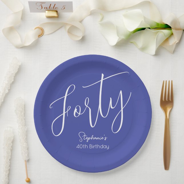 Simply Modern Script Lavender Purple 40th Birthday Paper Plate (Wedding)