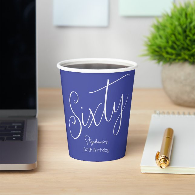 Simply Modern Script Lavender Purple 60th Birthday Paper Cups (Insitu)