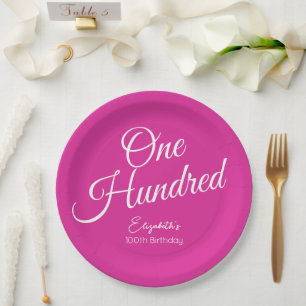 Simply Modern Script Pink 100th Birthday Paper Plate