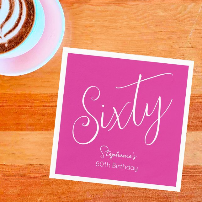 Simply Modern Script Pink 60th Birthday Party Napkin (Creator Uploaded)