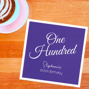 Simply Modern Script Purple 100th Birthday Napkin