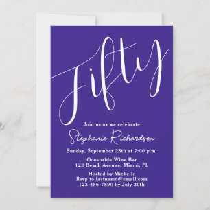 Simply Modern Script Purple 50th Birthday Invitation