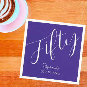 Simply Modern Script Purple 50th Birthday Napkin