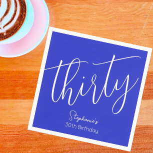 Simply Modern Script Royal Blue 30th Birthday Napkin