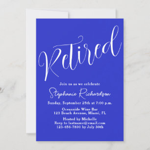 Simply Modern Script Royal Blue Retirement Invitation