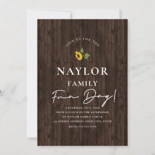Simply Modern Sunflowers Over Wood Family Reunion Invitation