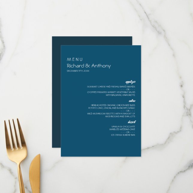 Simply Modern, Trendy Wedding Menu (Front/Back In Situ)