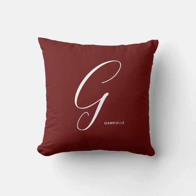 Simply Monogrammed Script Letter G Autumn Red Throw Pillow (Front)