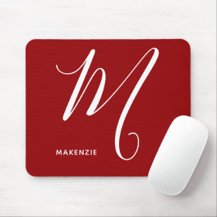 Simply Monogrammed Script Letter M Autumn Red Mouse Pad