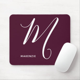 Simply Monogrammed Script Letter M Burgundy Mouse Pad