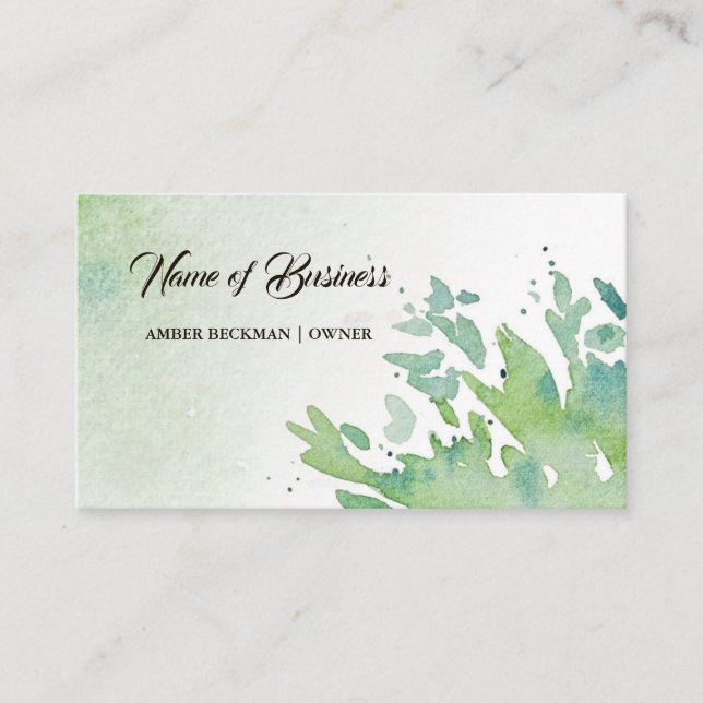 Simply Nature Greenery Abstract Watercolor Splash Business Card (Front)