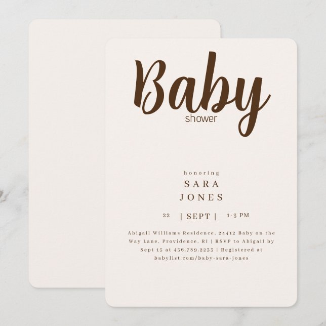 Simply Neutral Cream & Brown Baby Shower  Invitation (Front/Back)
