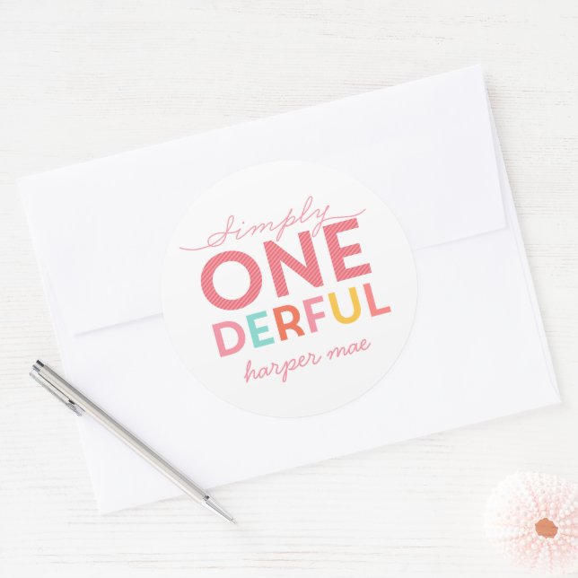Simply One-derful 1st Birthday | Rainbow Stripe Classic Round Sticker (Envelope)