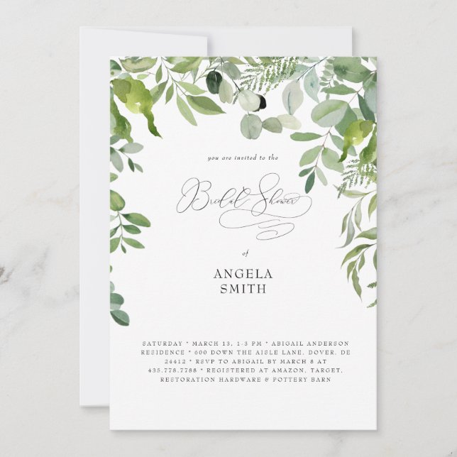 Simply Organic Greenery Bridal Shower  Invitation (Front)