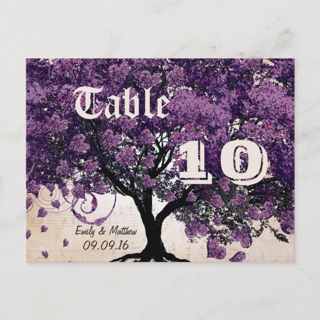 Simply Peachy Purple Heart Leaf Tree Table Number Postcard (Front)