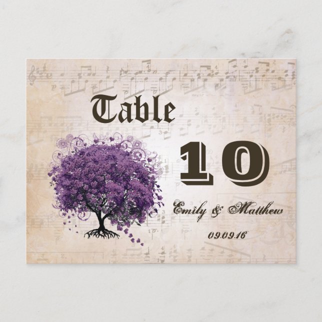 Simply Peachy Purple Heart Leaf Tree Table Number Postcard (Front)