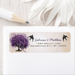 Simply Peachy Purple Heart Leaf Tree Wedding Label