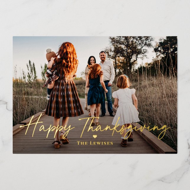 Simply Penned Foil Thanksgiving Photo Card (Front)