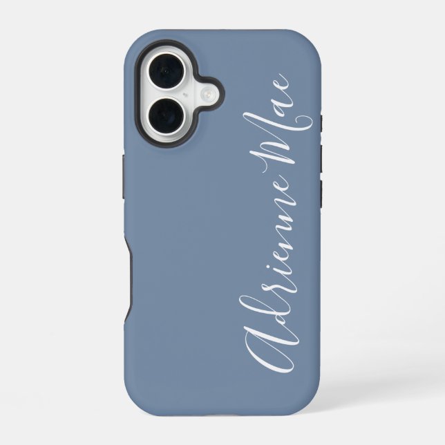 Simply Personalized Monogram Name Dusty Blue iPhone 16 Case (Back)