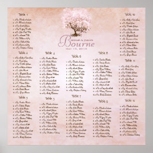 Simply Pink Heart Leaf Tree Love Bird Wedding Poster