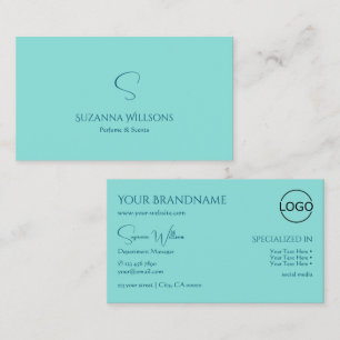Simply Plain Teal with Monogram and Logo Modern Business Card