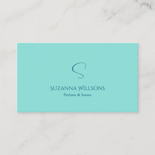 Simply Plain Teal with Monogram Modern and Classic Business Card (Front)