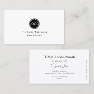Simply Plain White with Chic Black Point and Logo  Business Card