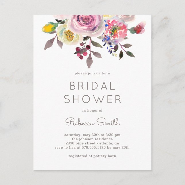 Simply Pretty Bridal Shower Invitation Postcard (Front)