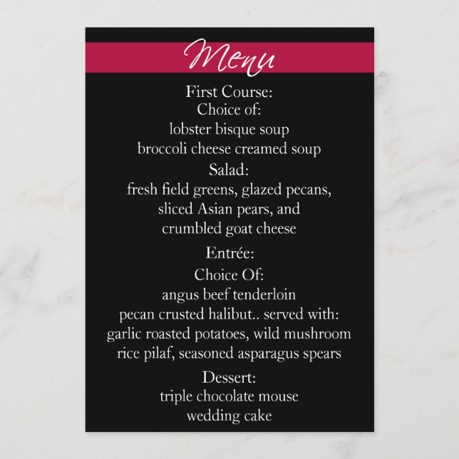 Simply Radiant Red Menu Card 5 x 7 (Front)